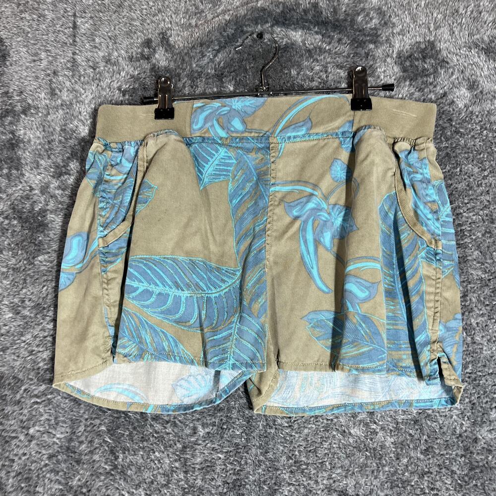 KAVU Shorts Womens S Green Floral Cargo Twill Pull On Elastic Waist Relaxed Fit